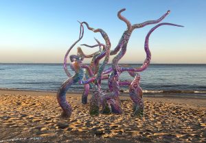 Screen capture of AR sculpture at the beach