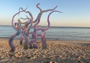 Screen capture of AR sculpture at the beach