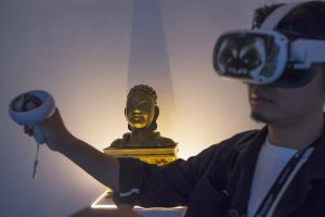 user interacting with the VR artwork